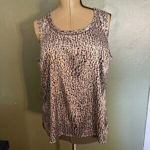 Chico's 3 (L) Silky Satin Leopard Animal Print Sleeveless Blouse Pleated Neck